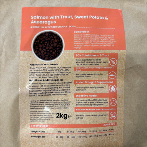 Grain free Scottish Salmon, trout, sweet potato & asparagus