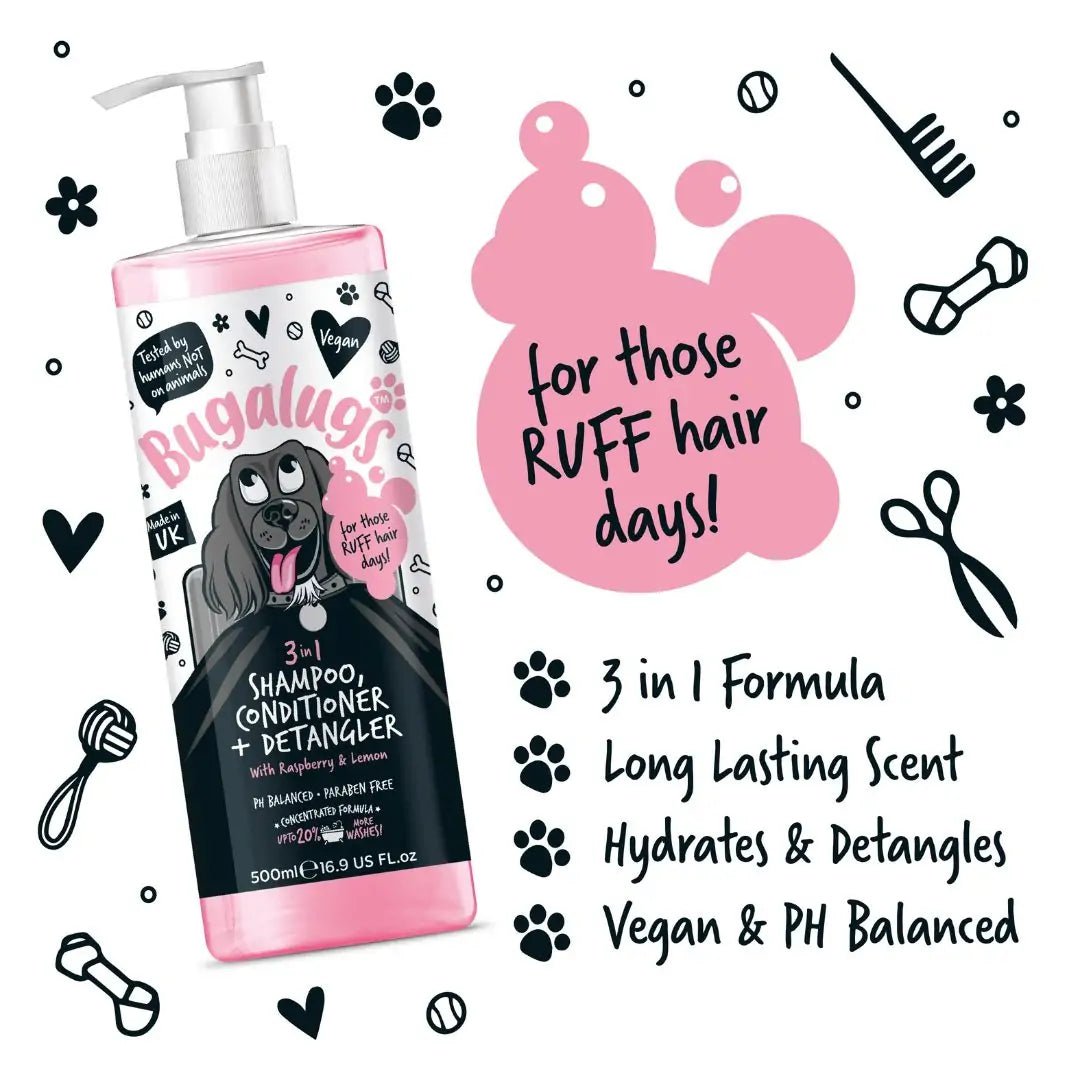 Bugalugs 3 in 1 Shampoo, Conditioner + Detangler - Natural Doggy Treats